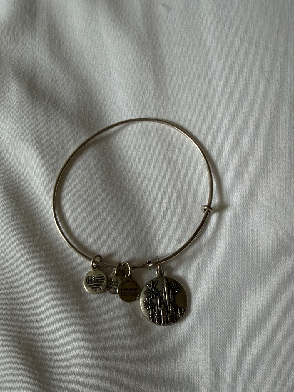 Disney Alex & Ani Silver Charm Bangle Bracelet with Cinderella Castle Medallion
